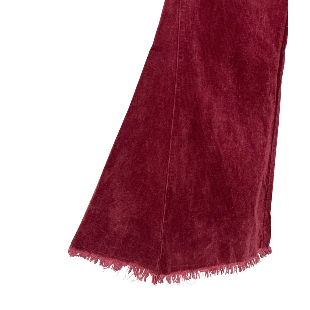 Anthropologie CHRYSANTHEMUM Burgundy Corduroy Bell Bottom Flare Pants 30x34 Sz L - Picture 3 of 8